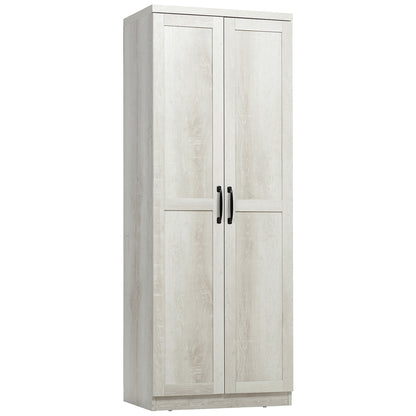 HOMCOM 63" 2-Door Kitchen Pantry, Freestanding Storage Cabinet with 5-tier Shelving and 2 Adjustable Shelves for Dining Room, Antique White