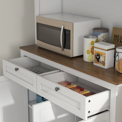 White Kitchen Pantry Cabinet - 70.8" Tall Storage Hutch with Microwave Stand
