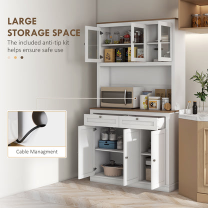White Kitchen Pantry Cabinet - 70.8" Tall Storage Hutch with Microwave Stand