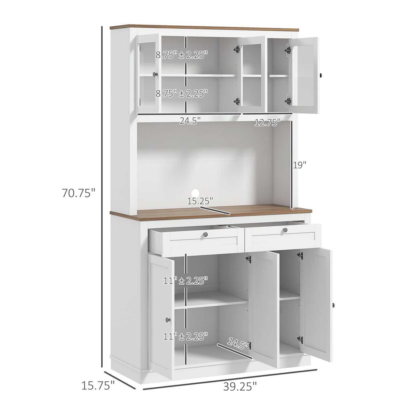 White Kitchen Pantry Cabinet - 70.8" Tall Storage Hutch with Microwave Stand