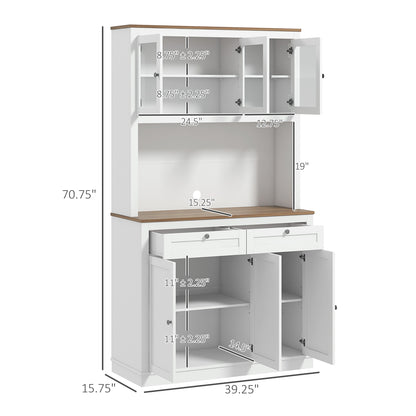 White Kitchen Pantry Cabinet - 70.8" Tall Storage Hutch with Microwave Stand