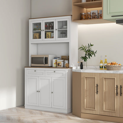 White Kitchen Pantry Cabinet - 70.8" Tall Storage Hutch with Microwave Stand