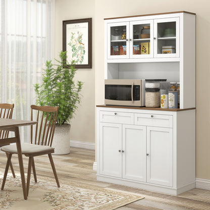 White Kitchen Pantry Cabinet - 70.8" Tall Storage Hutch with Microwave Stand