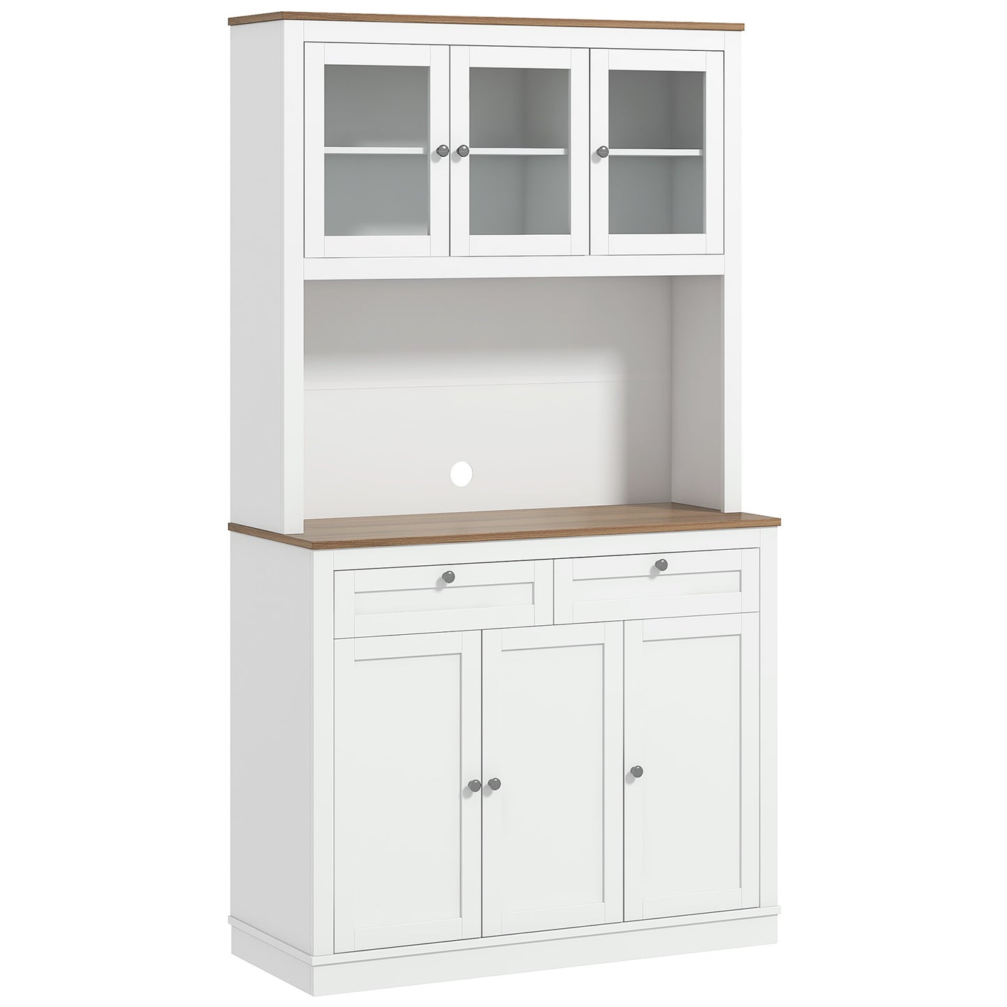 White Kitchen Pantry Cabinet - 70.8" Tall Storage Hutch with Microwave Stand