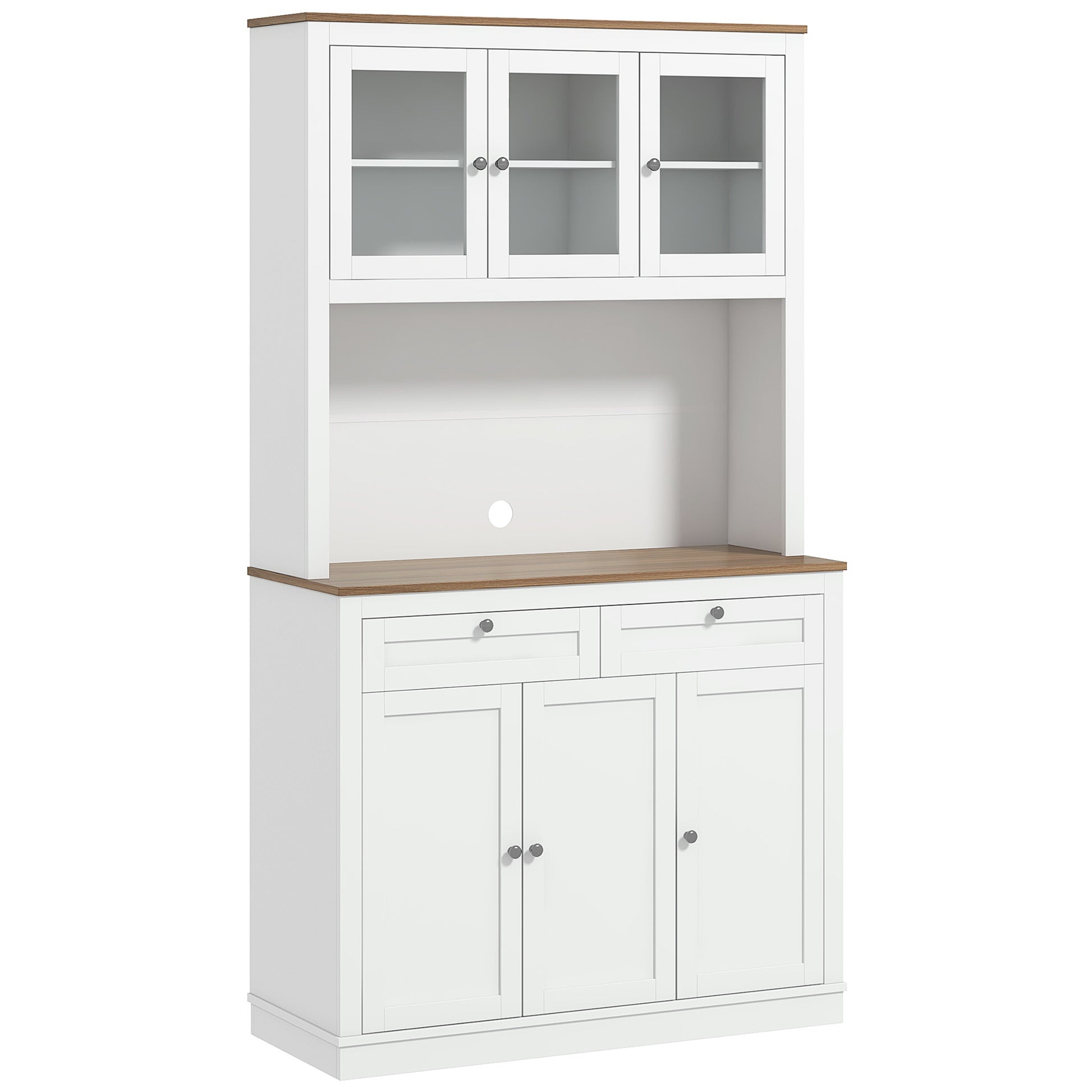 White Kitchen Pantry Cabinet - 70.8" Tall Storage Hutch with Microwave Stand
