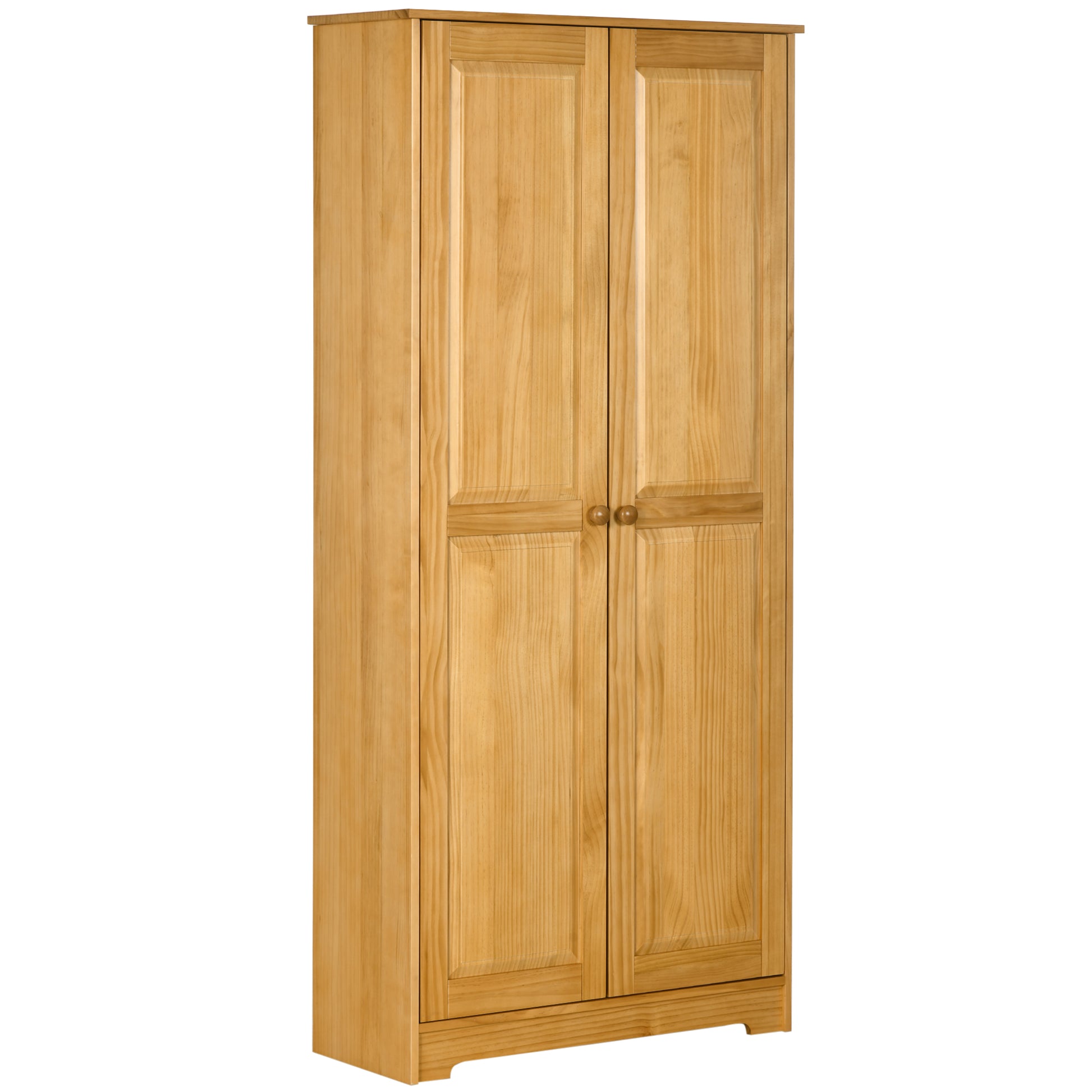 HOMCOM 67" Pinewood Kitchen Pantry Storage Cabinet, Freestanding Cabinets with Doors and Shelf Adjustability, Soft-Close Mechanism, Living Room & Dining Room Furniture, Brown