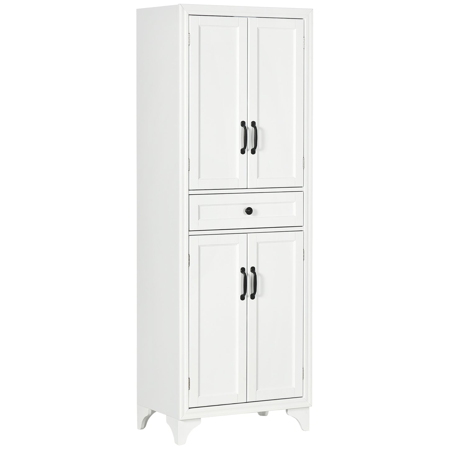 HOMCOM 67" Tall Freestanding Kitchen Pantry Cabinet, 4-Door Storage Cabinet with Drawer and Adjustable Shelves for Dining Room, White