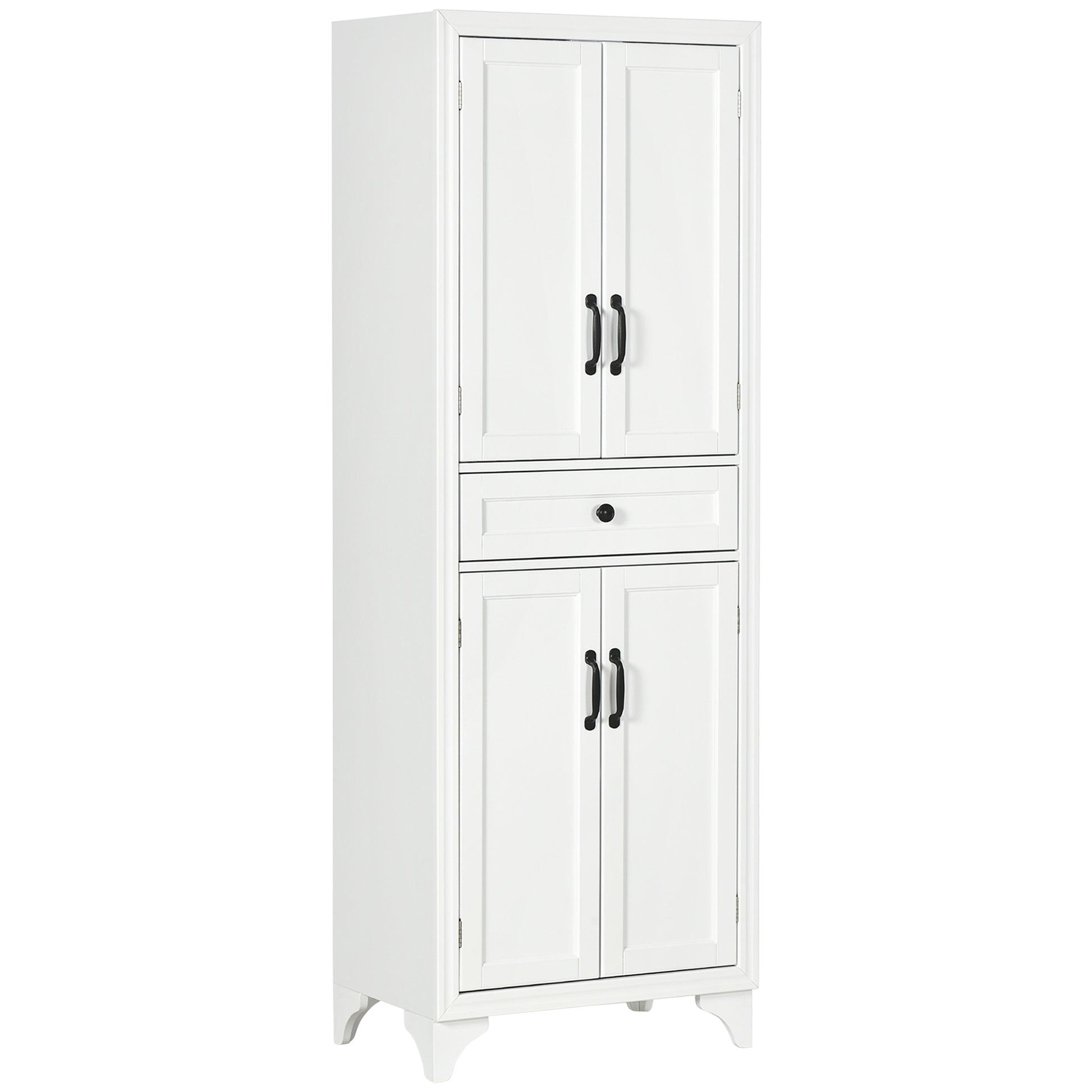 HOMCOM 67" Tall Freestanding Kitchen Pantry Cabinet, 4-Door Storage Cabinet with Drawer and Adjustable Shelves for Dining Room, White