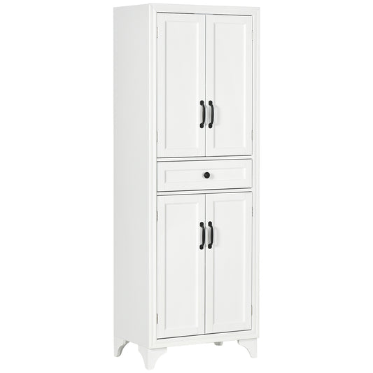 HOMCOM 67" Tall Freestanding Kitchen Pantry Cabinet, 4-Door Storage Cabinet with Drawer and Adjustable Shelves for Dining Room, White