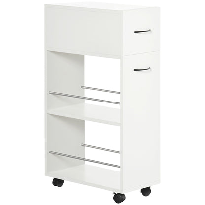 HOMCOM 3- tier Slim Storage Cart, Rolling Narrow Kitchen Cart on Wheels for Small Place, Slide Out Side Utility Cart for Bathroom, Laundry