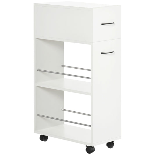 HOMCOM 3- tier Slim Storage Cart, Rolling Narrow Kitchen Cart on Wheels for Small Place, Slide Out Side Utility Cart for Bathroom, Laundry