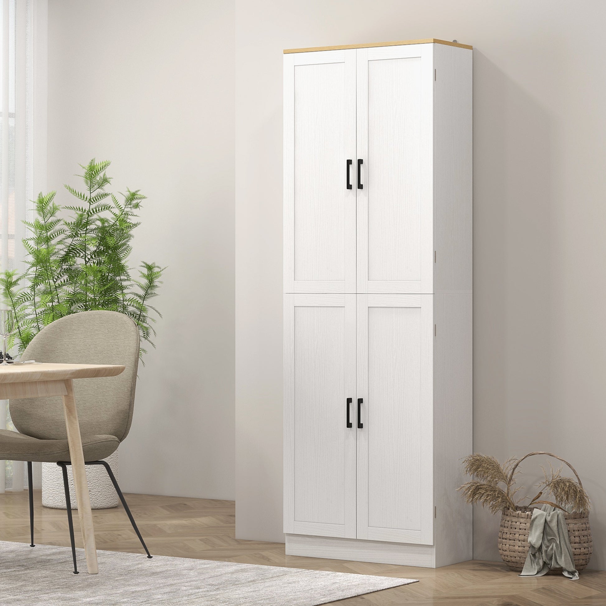 67" White Kitchen Pantry Cabinet - 4 Door Storage