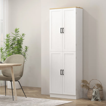 67" White Kitchen Pantry Cabinet - 4 Door Storage