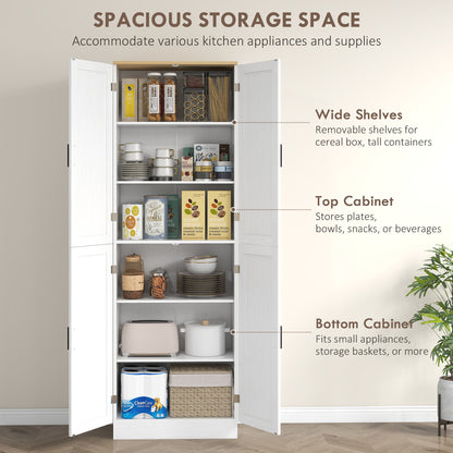 67" White Kitchen Pantry Cabinet - 4 Door Storage