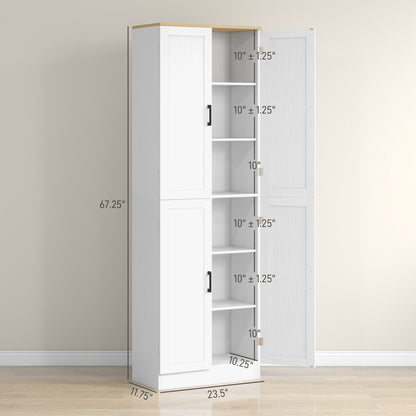67" White Kitchen Pantry Cabinet - 4 Door Storage