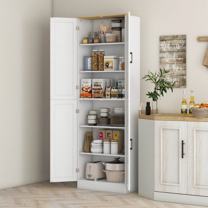 67" White Kitchen Pantry Cabinet - 4 Door Storage