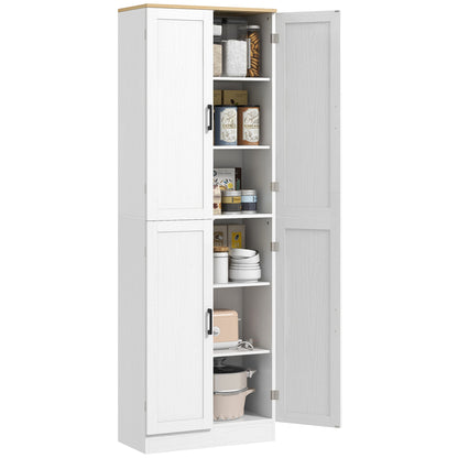 HOMCOM 67" Freestanding Kitchen Pantry, 4-Door Storage Cabinet Organizer with Adjustable Shelves, Kitchen Cabinet with Doors and Shelves, Distressed White