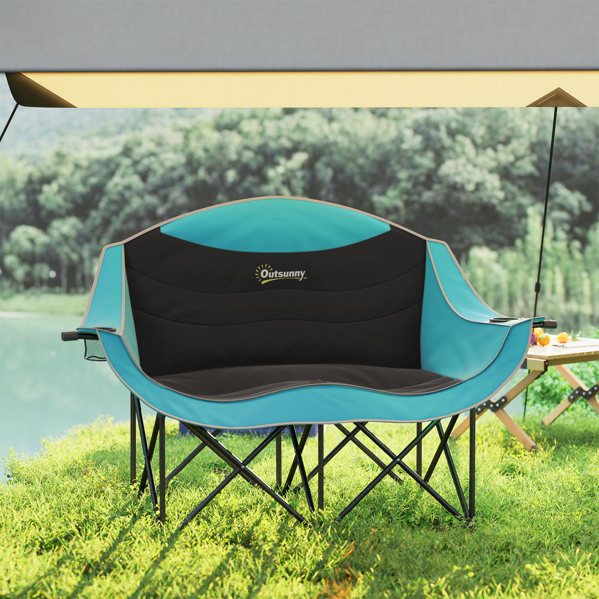 Outsunny Double Loveseat - Padded Camping Chair, Green