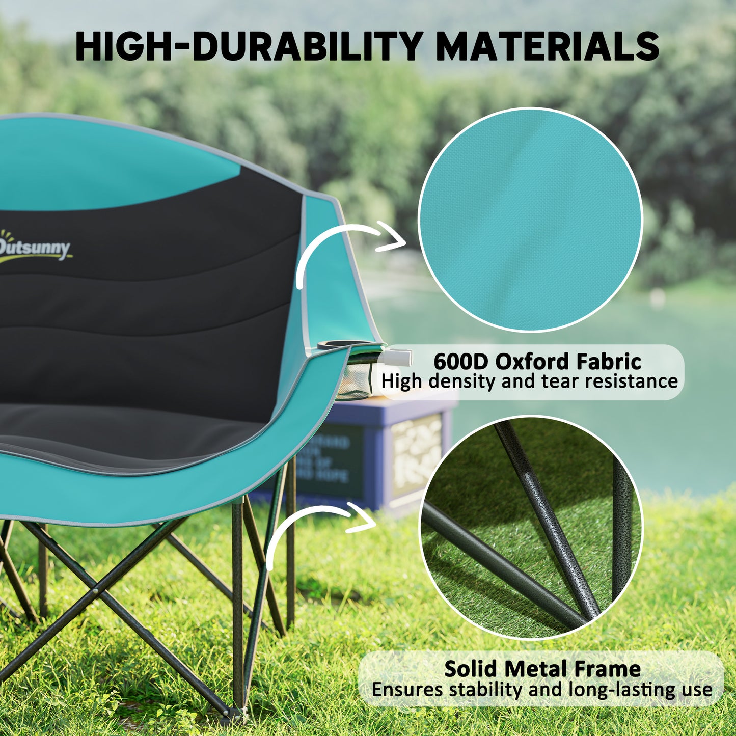 Outsunny Double Loveseat - Padded Camping Chair, Green