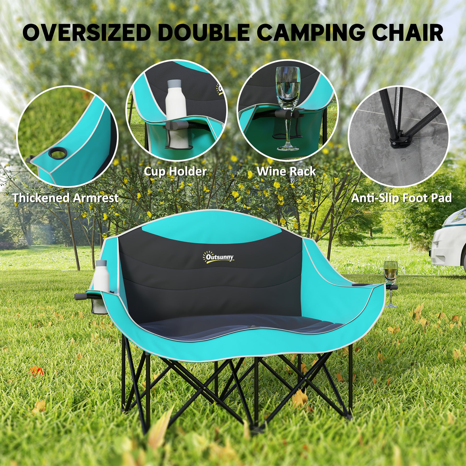Outsunny Double Loveseat - Padded Camping Chair, Green