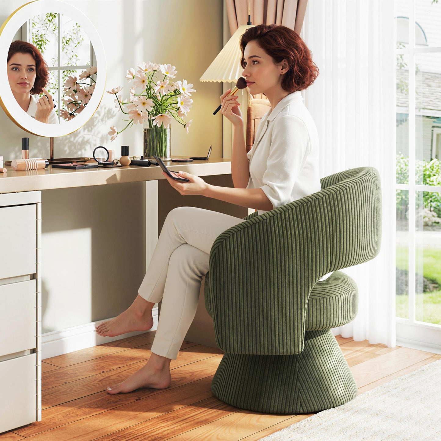 Swivel Barrel Accent Chair - Green, Comfortable Reading Chair