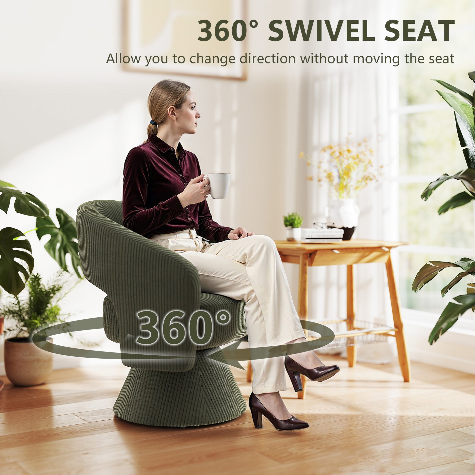 Swivel Barrel Accent Chair - Green, Comfortable Reading Chair