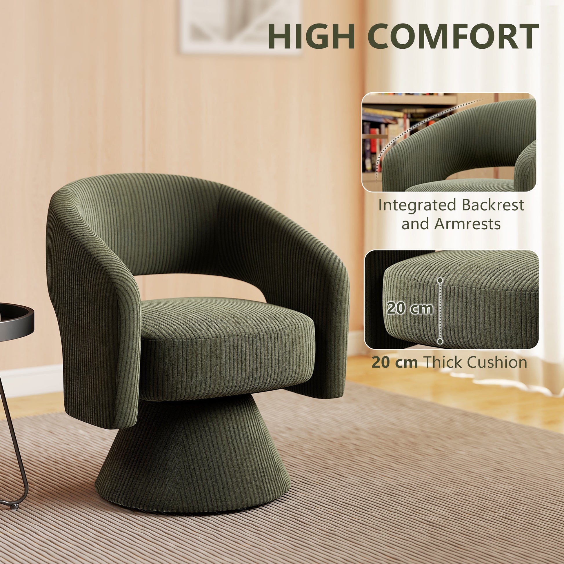 Swivel Barrel Accent Chair - Green, Comfortable Reading Chair