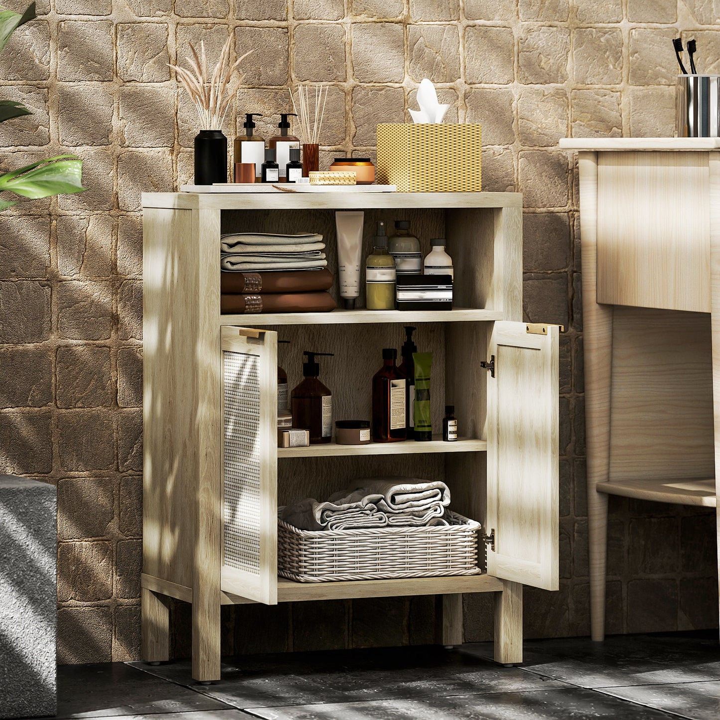 HOMCOM Sideboard Buffet Cabinet - Natural Wood Storage