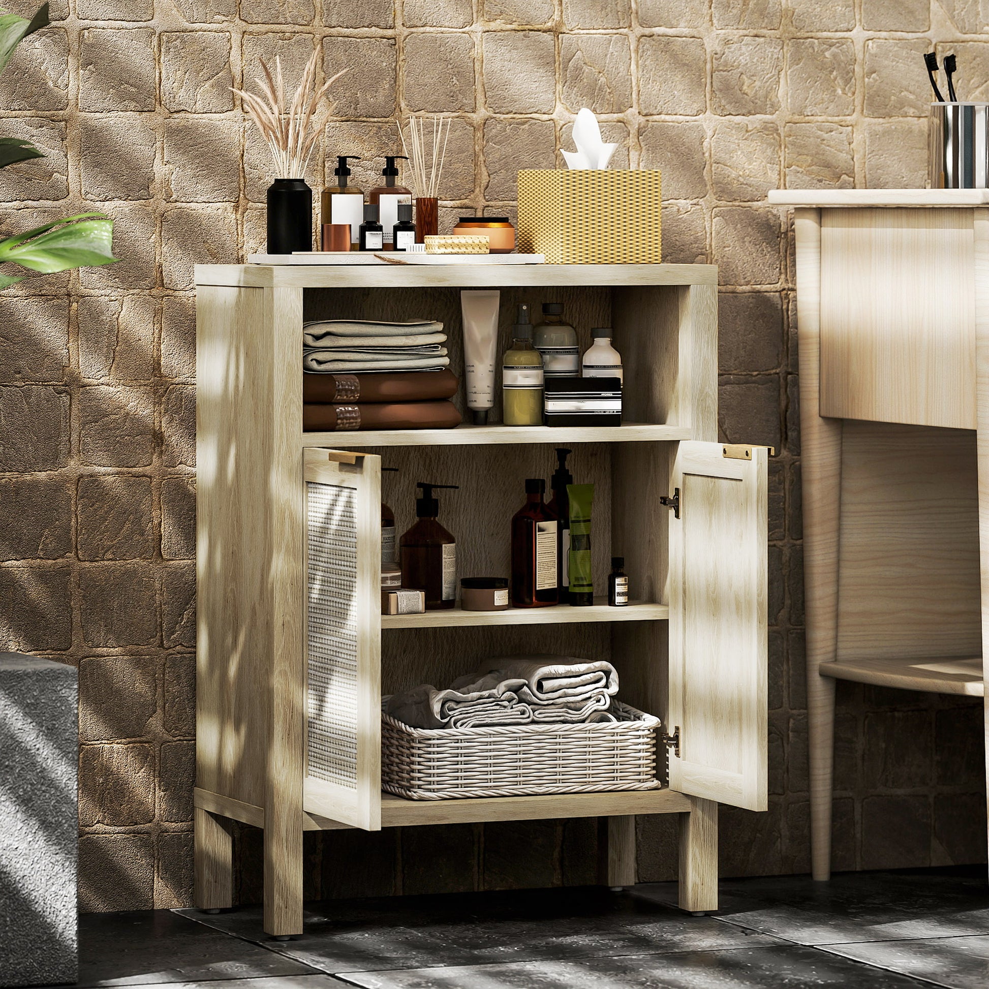 HOMCOM Sideboard Buffet Cabinet - Natural Wood Storage