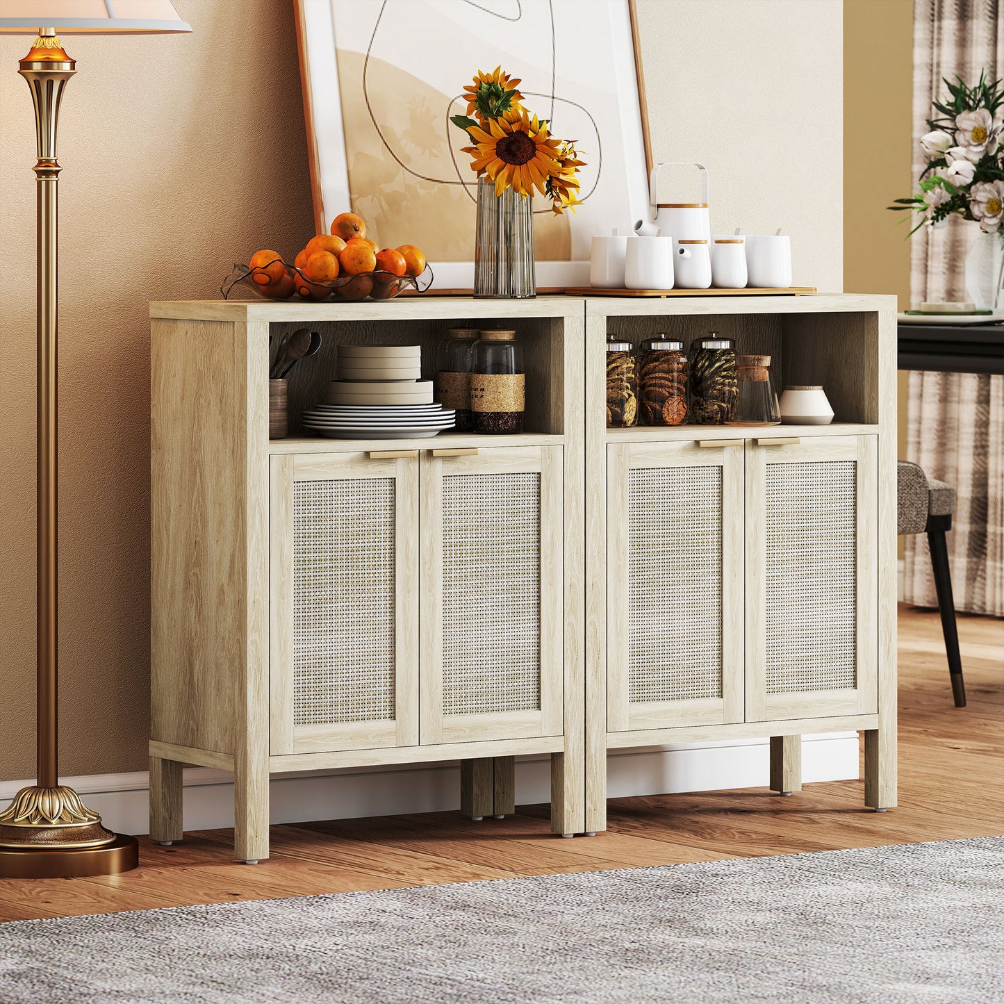HOMCOM Sideboard Buffet Cabinet - Natural Wood Storage