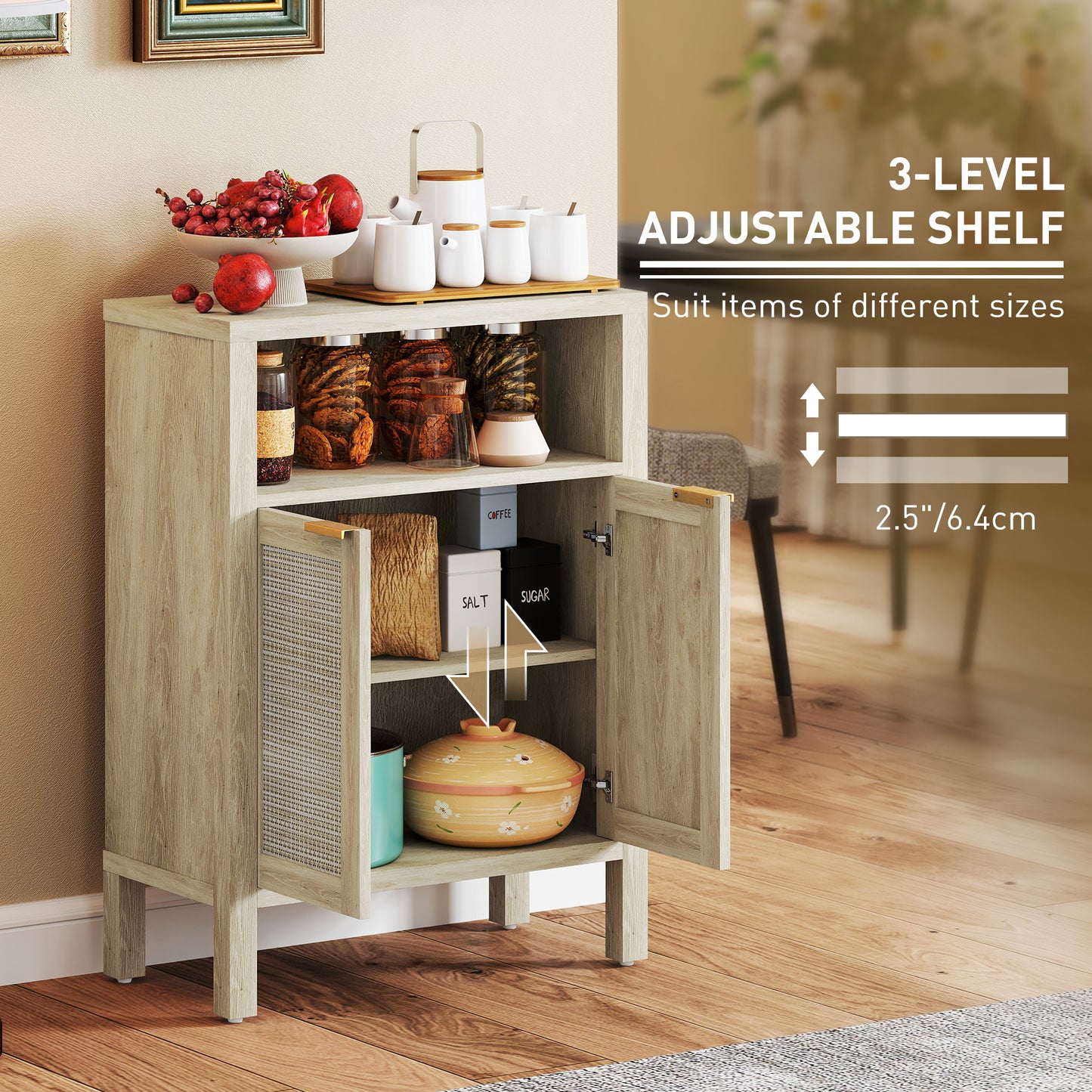 HOMCOM Sideboard Buffet Cabinet - Natural Wood Storage