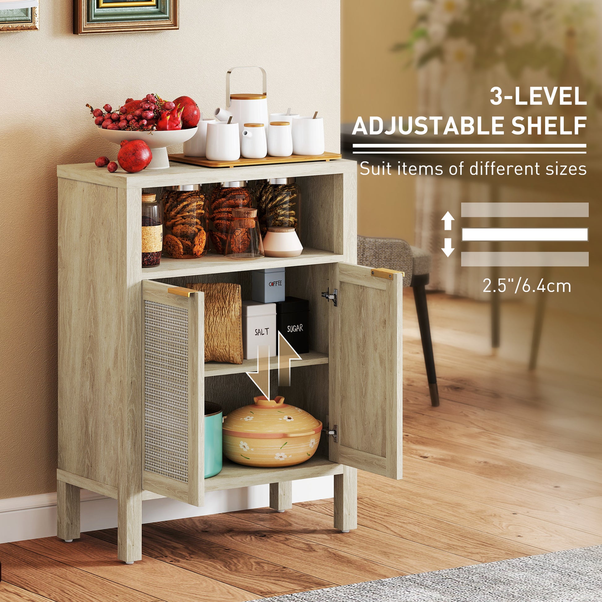HOMCOM Sideboard Buffet Cabinet - Natural Wood Storage