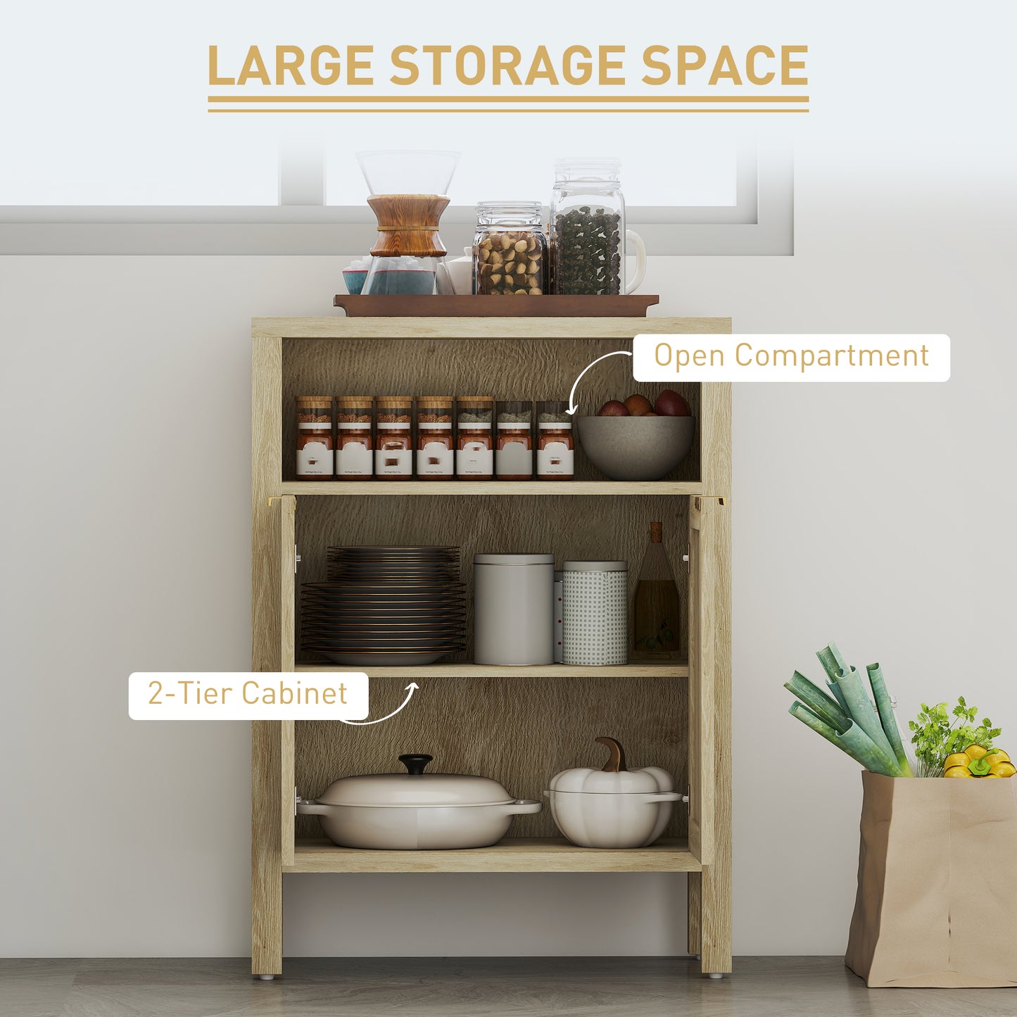 HOMCOM Sideboard Buffet Cabinet - Natural Wood Storage