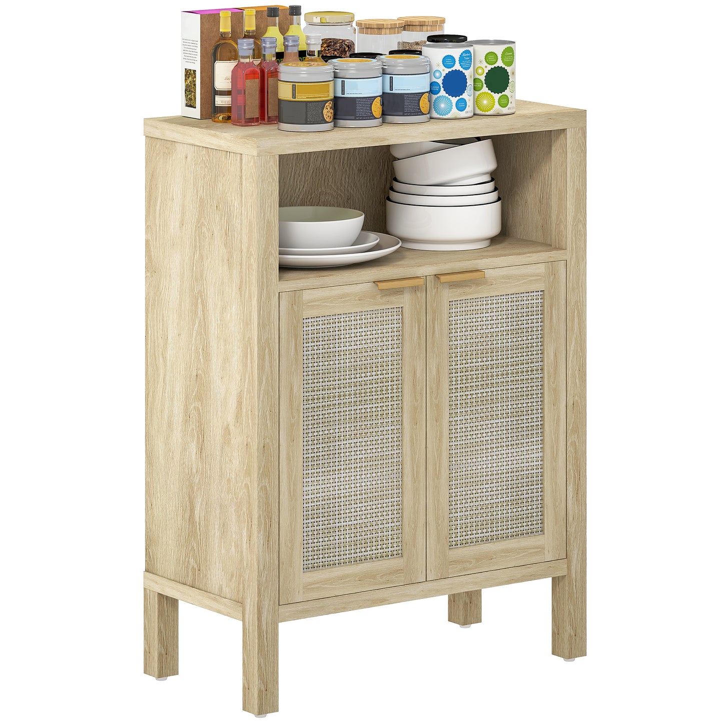 HOMCOM Sideboard Buffet Cabinet with Storage, Modern Accent Cabinet with 2 Doors and Adjustable Shelf, Coffee Bar Cabinet, Natural
