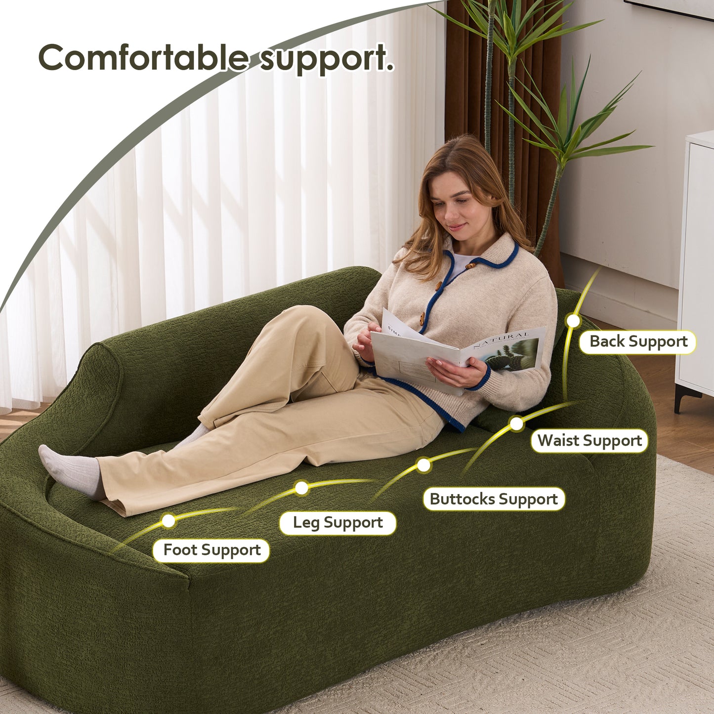 Green Chenille Chaise Longue Sofa Bed for Living Room and Guest