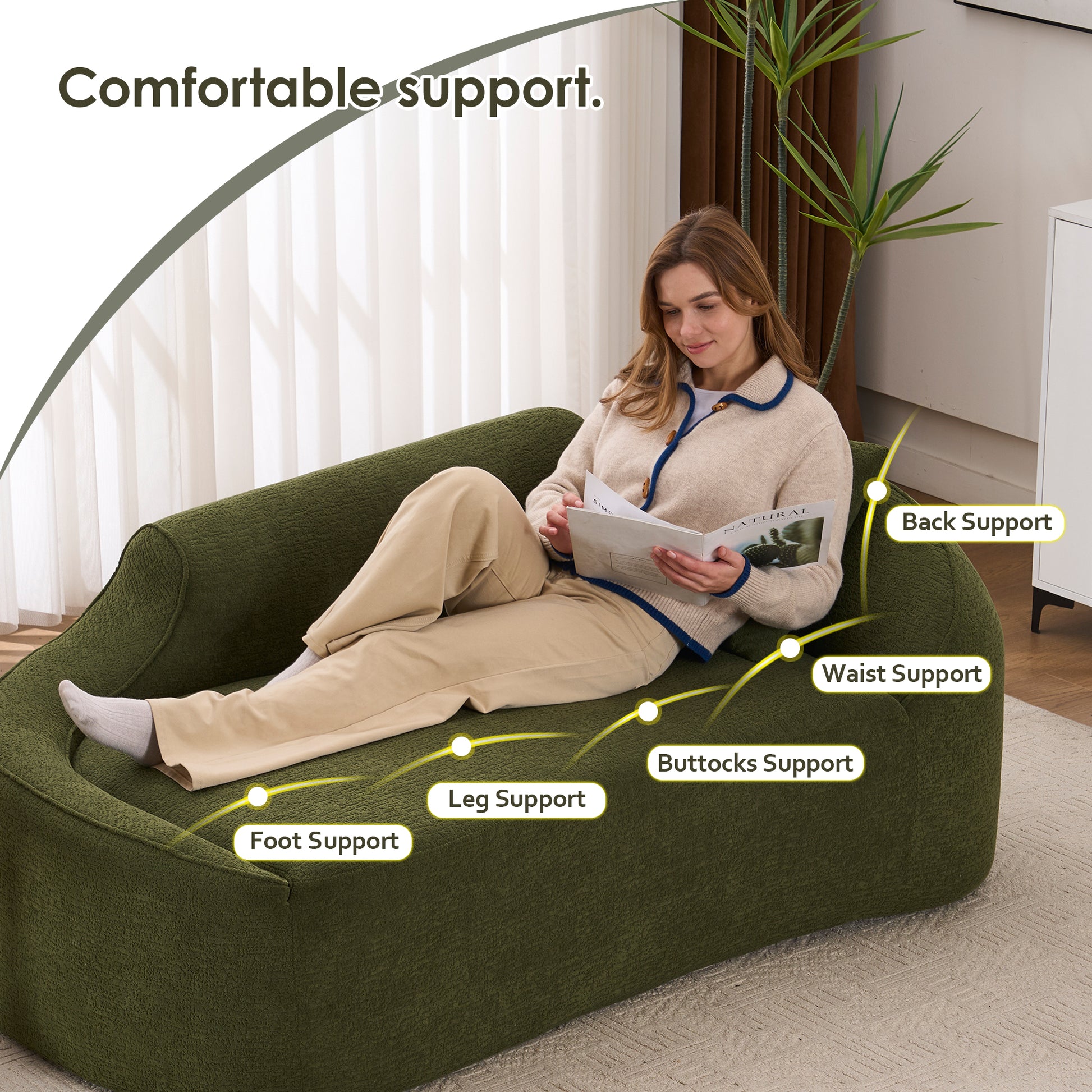 Green Chenille Chaise Longue Sofa Bed for Living Room and Guest