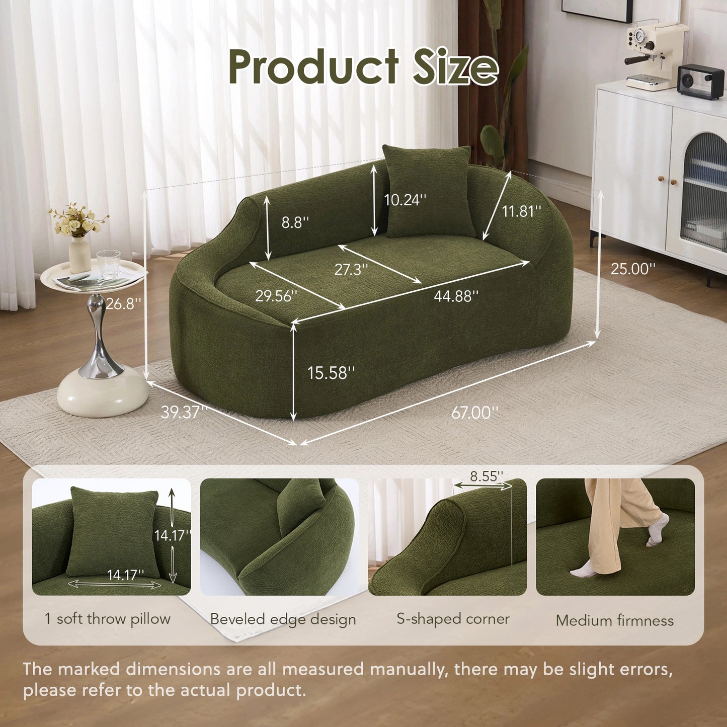 Green Chenille Chaise Longue Sofa Bed for Living Room and Guest