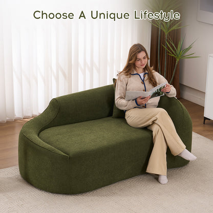 Green Chenille Chaise Longue Sofa Bed for Living Room and Guest
