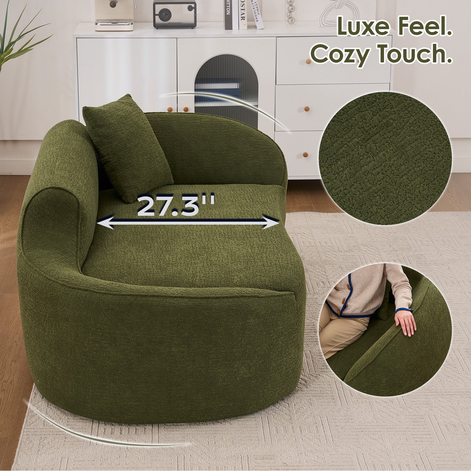 Green Chenille Chaise Longue Sofa Bed for Living Room and Guest