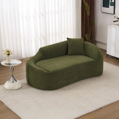 LY-048 Compression Curved Chaise Longue Chair Indoor, Modern Chenille Loveseat Couch with Deep Seat Sofa Bed with 1 Pillow, Sleeper Sofa Couch for Living Room, Bedroom, Apartment, Green