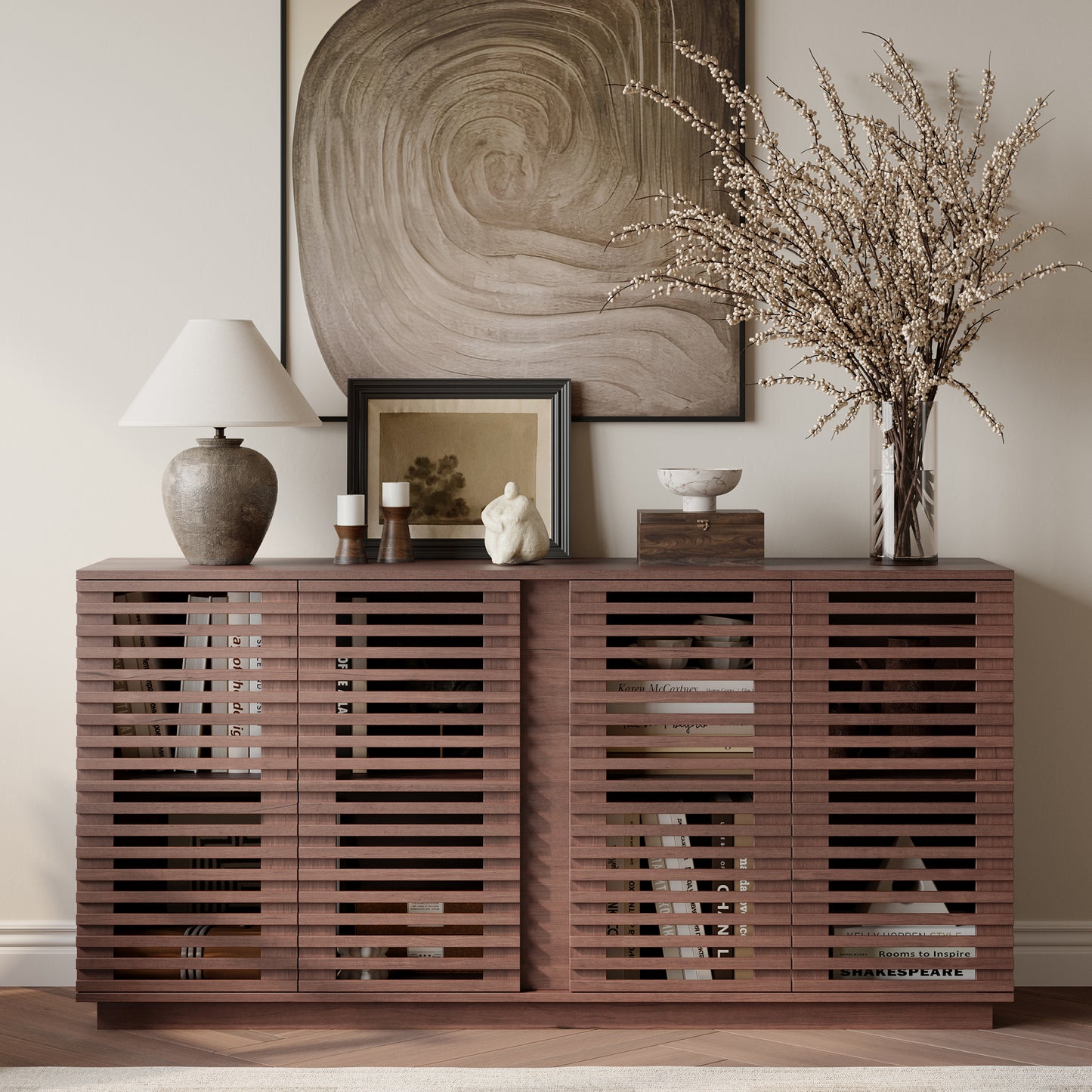 Living Room Furniture Entertainment Storage Dining Room Cabinet, Buffet Sideboard With Solid Wood Doors,59.92''w x 15.75''d x 29.53''h