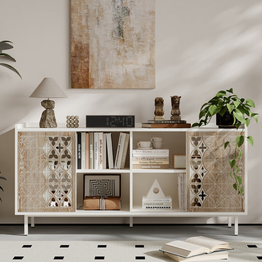 Sicotas Mid Century Sideboard Storage Rustic Sliding Door Solid Wood Cabinet for Living Room Decorative TV Buffet and Storage for TV Stand,Sideboards,Accent Cabinets