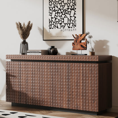 Sideboard Buffet Cabinet,Modern Accent Storage Sideboard, Luxurious Floor Cabinet Buffet with Freestanding Anti Dumping for Kitchen, Living Room, Entryway, Hallway,58.3" Wide 4-Door Sideboard(Brown)