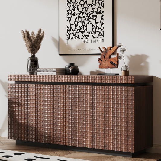 Sideboard Buffet Cabinet,Modern Accent Storage Sideboard, Luxurious Floor Cabinet Buffet with Freestanding Anti Dumping for Kitchen, Living Room, Entryway, Hallway,58.3" Wide 4-Door Sideboard(Brown)