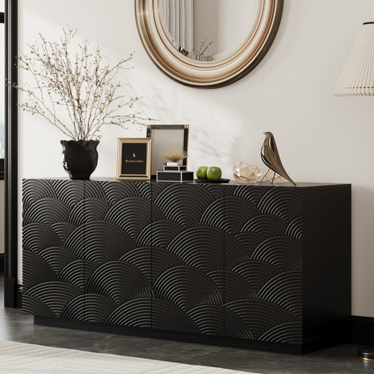 Sideboard Buffet Cabinet, 4 Doors Modern Accent Storage Sideboard, Luxurious Floor Cabinet Buffet with Freestanding Anti Dumping for Kitchen, Living Room, 59" Wide Rectangular Buffet Table(Black)