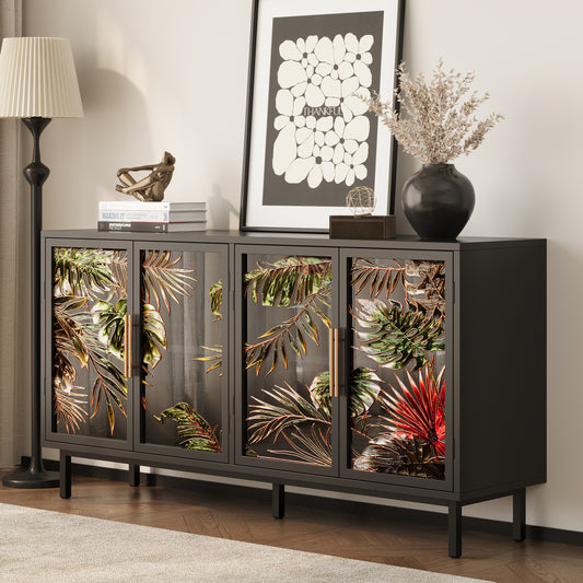60.3" with 4 doors for Buffet Cabinets, Glazed painting art storage Cabinets, American retro control Console Table decorative Cabinets, Living room, Bedroom, Dining room
