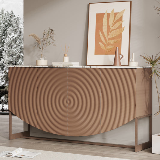 Unique 3 D wave texture sideboard, marble-like sticker counter top, modern luxury style, multi-functional living room and dining room storage sideboard buffet cabinet