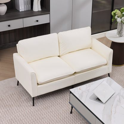 Cream White Faux Leather Sectional Sofa Chair - 4 Seat for Living Room