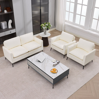 Cream White Faux Leather Sectional Sofa Chair - 4 Seat for Living Room