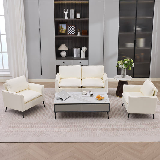 TS Cat paw leather upholstered sofa loveseat,Nordic retro light luxury living room balcony bedroom single casual sofa chair Double sofa + two pack combination(Cream White)